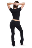 Women Solid Sexy Short-Sleeve Top and Pants Yoga Two-Piece Set