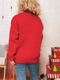 Women Christmas Patchwork Cartoon Deer Knitting Round Neck Sweater