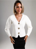 Women Autumn/Winter Large Button V-neck Short Knitting Solid Outerwear Sweater
