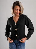 Women Autumn/Winter Large Button V-neck Short Knitting Solid Outerwear Sweater