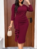 Women Autumn Elegant Round Neck Long-sleeved Dress