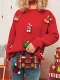 Women Autumn/Winter Christmas Patchwork Round Neck Sweater