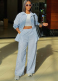 Plus Size Women Casual Striped Shirt and Pant Two-Piece Set