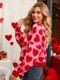 Women Color Block Heart Print Valentine's Day Sweater