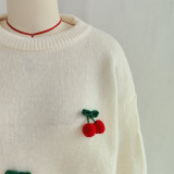 Women Christmas Cherry Round Neck Casual Sweaters