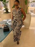 African Women Zebra Print Vest Top and Pant Two-Piece Set