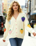 Women Autumn/Winter Strawberry Jacquard Casual Knitting Sweater