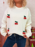 Women Christmas Cherry Round Neck Casual Sweaters