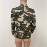 Women Autumn/Winter Turndown Collar Camouflage Print Blazer