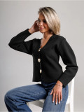 Women Autumn/Winter Large Button V-neck Short Knitting Solid Outerwear Sweater