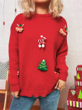 Women Autumn/Winter Christmas Patchwork Round Neck Sweater