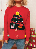 Women Color-blocked Casual Round Neck Christmas Tree Sweater