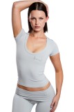 Women Solid Sexy Short-Sleeve Top and Pants Yoga Two-Piece Set