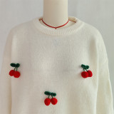 Women Christmas Cherry Round Neck Casual Sweaters