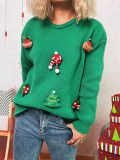 Women Autumn/Winter Christmas Patchwork Round Neck Sweater