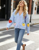 Women Autumn/Winter Strawberry Jacquard Casual Knitting Sweater