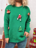 Women Autumn/Winter Christmas Patchwork Round Neck Sweater