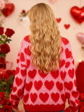 Women Color Block Heart Print Valentine's Day Sweater