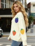 Women Autumn/Winter Strawberry Jacquard Casual Knitting Sweater