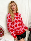 Women Color Block Heart Print Valentine's Day Sweater