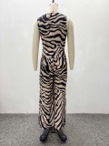 African Women Zebra Print Vest Top and Pant Two-Piece Set
