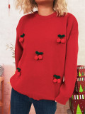 Women Christmas Cherry Round Neck Casual Sweaters