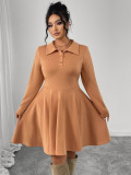 Women Autumn/Winter Turndown Collar Long-Sleeved Maxi Dress