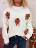 Women Bear Round Neck Casual Long-Sleeve Sweater