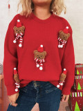 Women Bear Round Neck Casual Long-Sleeve Sweater