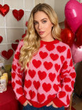 Women Color Block Heart Print Valentine's Day Sweater