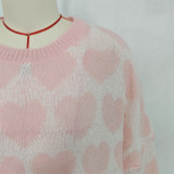 Women Color Block Heart Print Valentine's Day Sweater