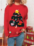 Women Color-blocked Casual Round Neck Christmas Tree Sweater