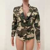 Women Autumn/Winter Turndown Collar Camouflage Print Blazer