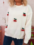 Women Christmas Cherry Round Neck Casual Sweaters