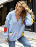 Women Autumn/Winter Strawberry Jacquard Casual Knitting Sweater