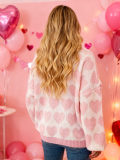 Women Color Block Heart Print Valentine's Day Sweater