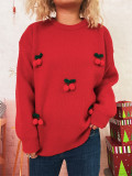 Women Christmas Cherry Round Neck Casual Sweaters