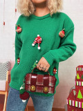 Women Autumn/Winter Christmas Patchwork Round Neck Sweater
