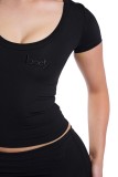 Women Solid Sexy Short-Sleeve Top and Pants Yoga Two-Piece Set