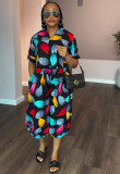 Plus Size Women Casual Print V-Neck Shirt and Capri Pants Two-Piece Set