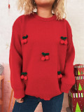 Women Christmas Cherry Round Neck Casual Sweaters