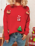 Women Autumn/Winter Christmas Patchwork Round Neck Sweater