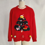 Women Color-blocked Casual Round Neck Christmas Tree Sweater