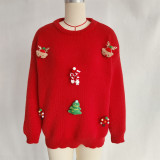 Women Autumn/Winter Christmas Patchwork Round Neck Sweater