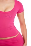 Women Solid Sexy Short-Sleeve Top and Pants Yoga Two-Piece Set