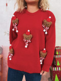 Women Bear Round Neck Casual Long-Sleeve Sweater