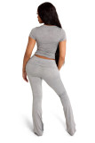 Women Solid Sexy Short-Sleeve Top and Pants Yoga Two-Piece Set