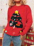 Women Color-blocked Casual Round Neck Christmas Tree Sweater