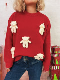 Women Autumn/Winter Christmas Patchwork Bear Sweater