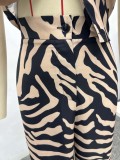 African Women Zebra Print Vest Top and Pant Two-Piece Set